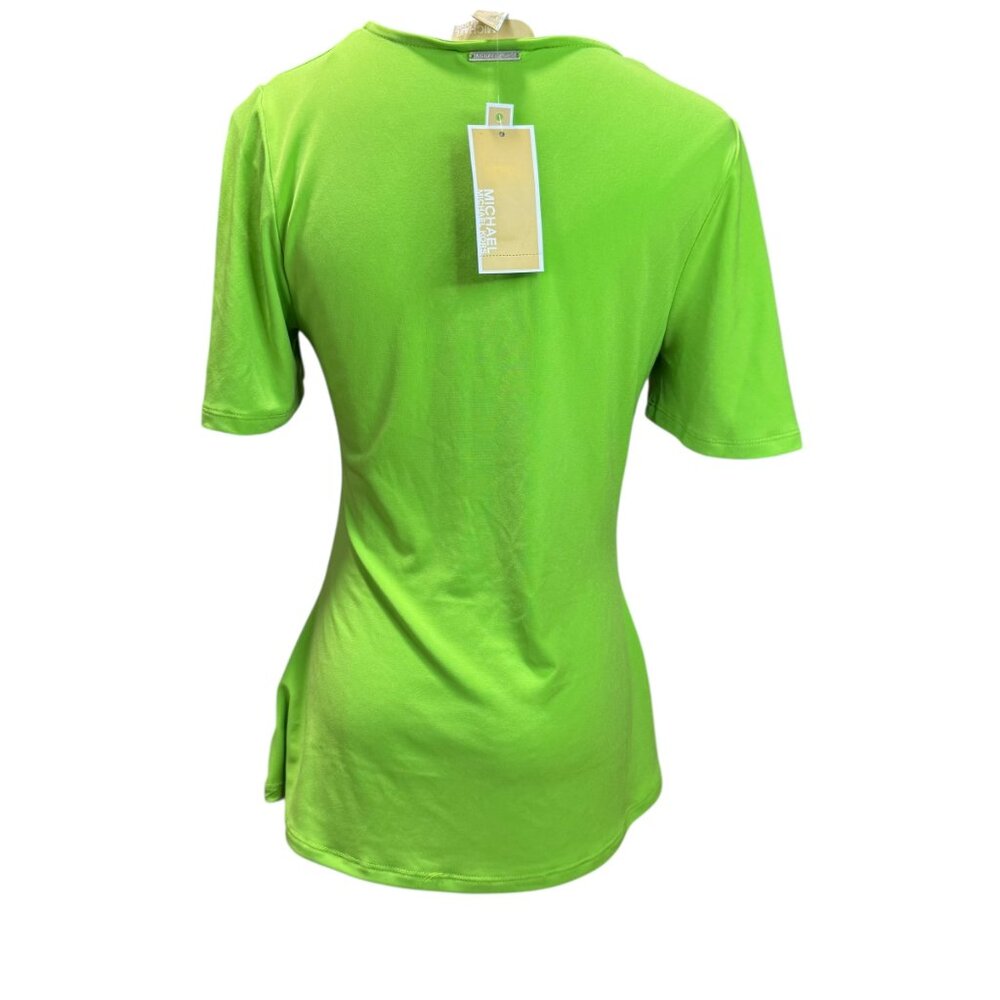 Michael Kors Ruched Front V-Neck Top in Lime Green | Size M NEW - Picture 9 of 9